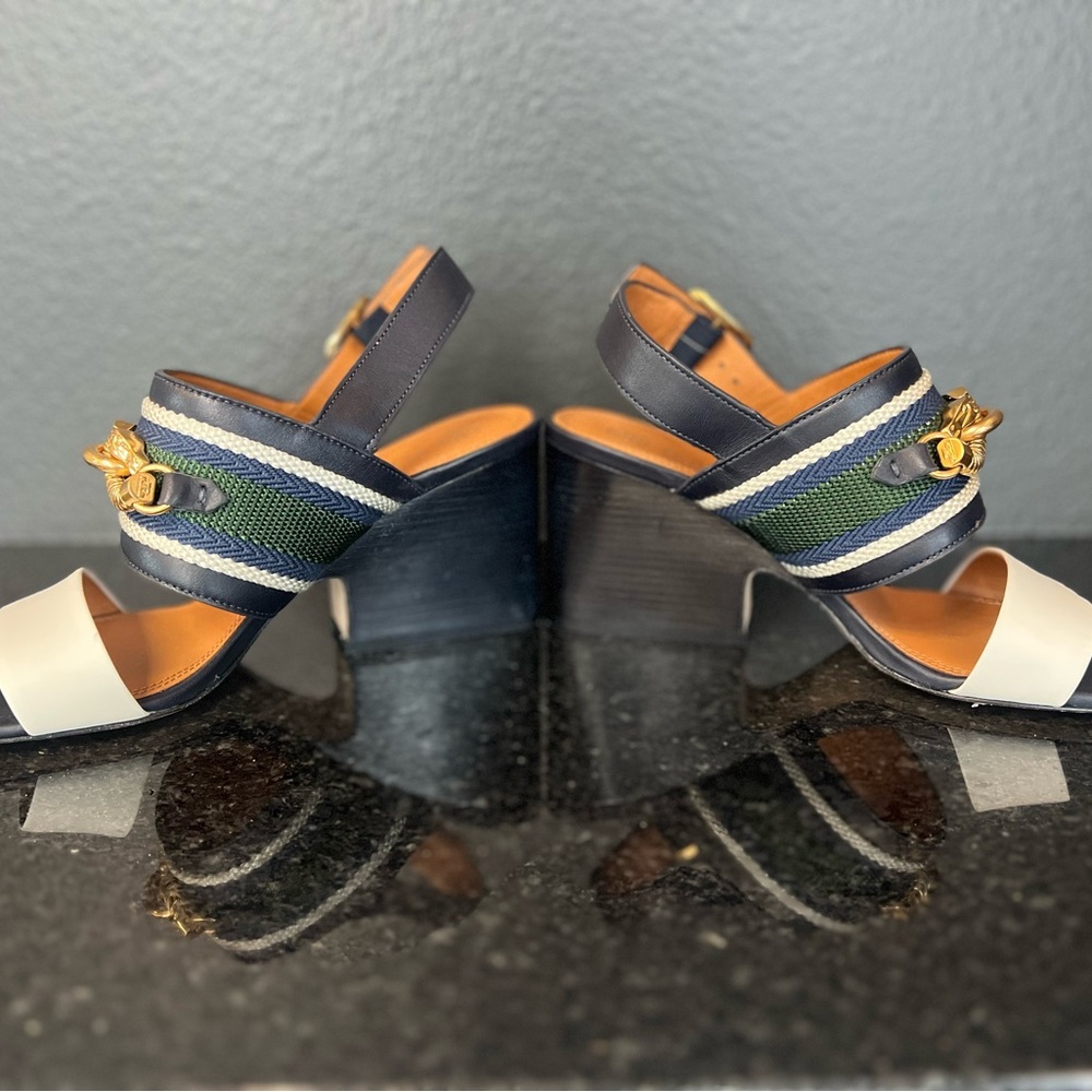 Tory Burch Blue and Green Sandals with Chunky Wedge Heel - Picture 6 of 15